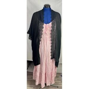 Blush Pink Crinkle Midi Dress Romantic Cottagecore XL Fairycore Princess Barbie